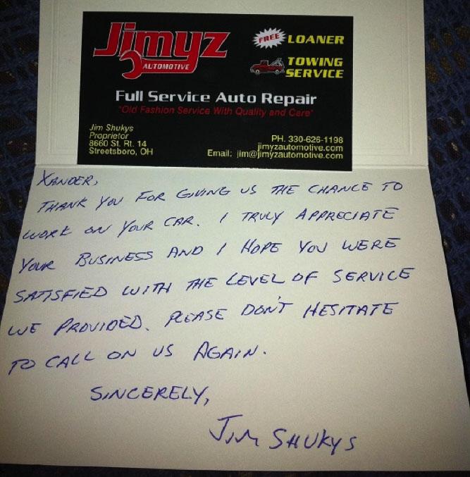 A note from a car mechanic to a client